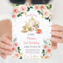 Té rosa floral para dos invitaciones de fiesta de 