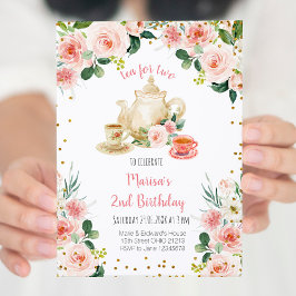 Té rosa floral para dos invitaciones de fiesta de 