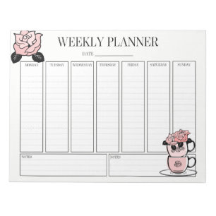 Té semanal de planner Teacup y Bloc de notas de fl