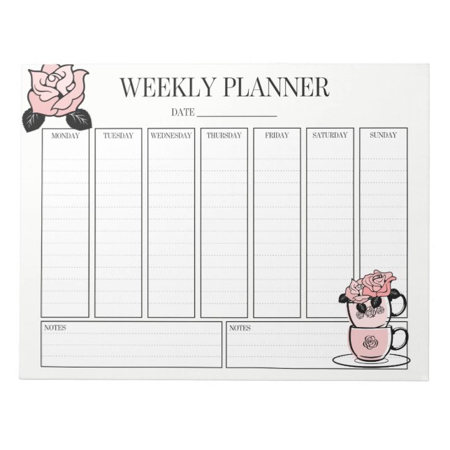 Té semanal de planner Teacup y Bloc de notas de fl (Frente)