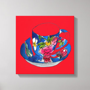 Té vintage taza de agua acuarela arte caprichoso