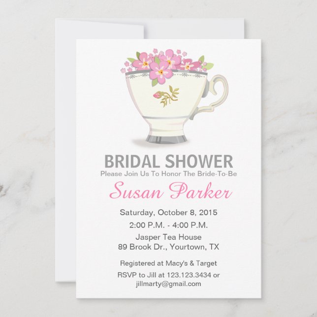 Tea Cup Bridal Shower Invitación (Anverso)