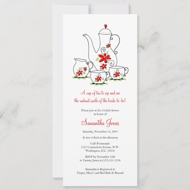 Tea Fiesta Bridal Ducha Invitaciones Tea Set (Anverso)