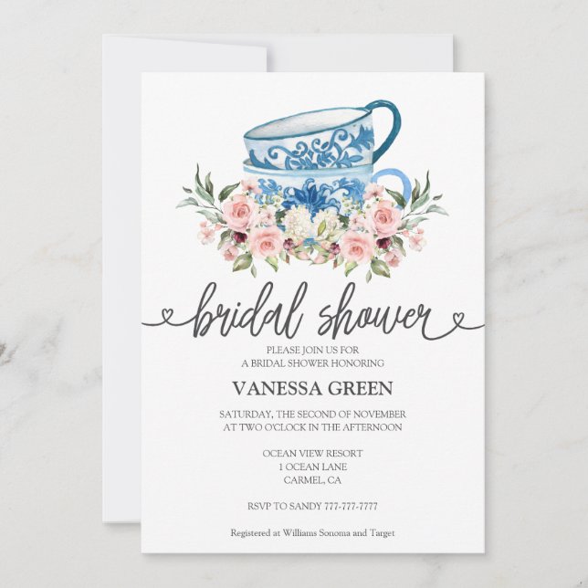 Tea Fiesta Bridal Shower Invitación (Anverso)