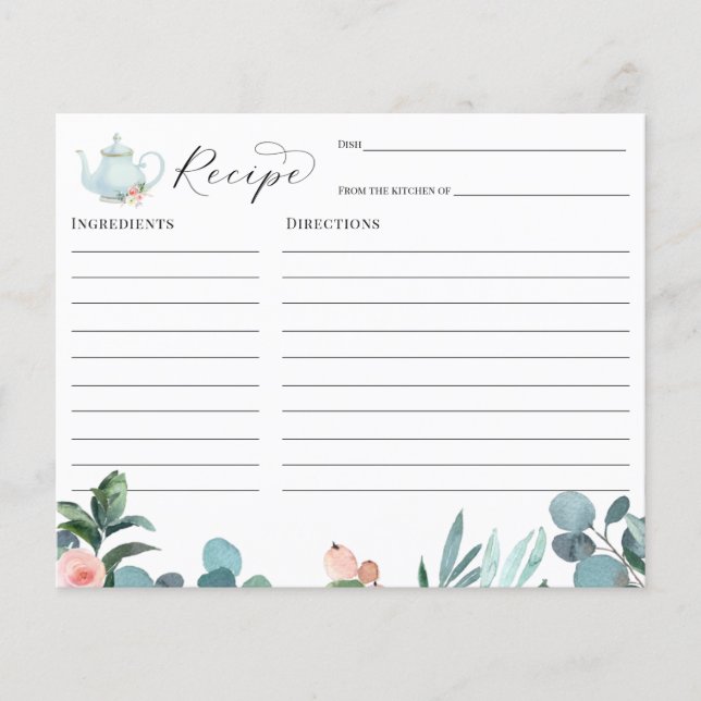 Tea Fiesta Bridal Shower Recipe tarjeta (Anverso)