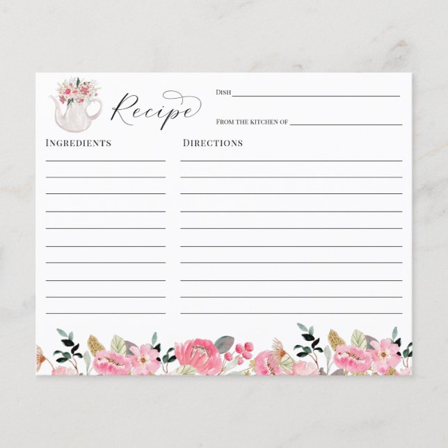 Tea Fiesta Bridal Shower Recipe tarjeta (Anverso)