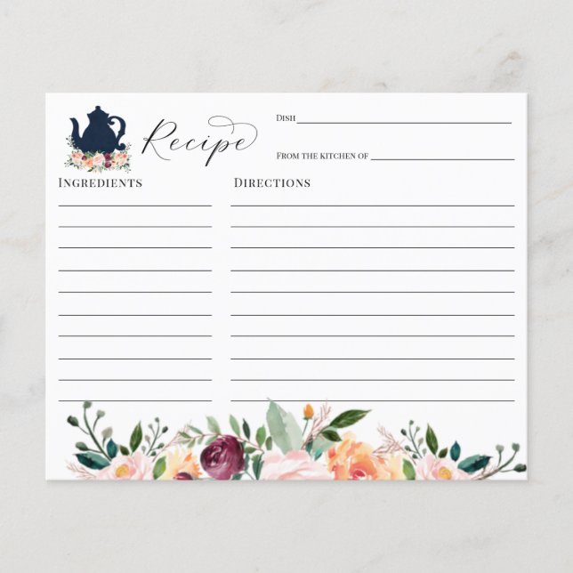 Tea Fiesta Bridal Shower Recipe tarjeta (Anverso)