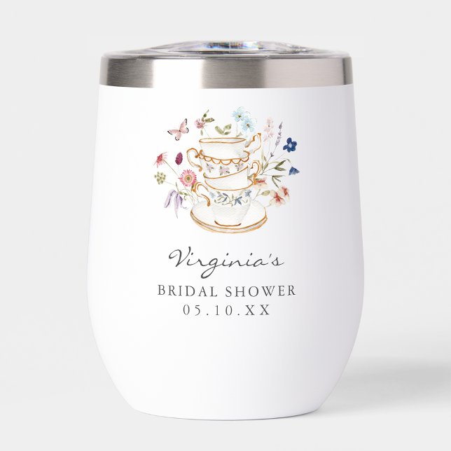 Tea Fiesta Bridal Shower Stemless Wine Tumbler (Tea Party Bridal Shower Stemless Wine Tumbler by Painted Paperie
)