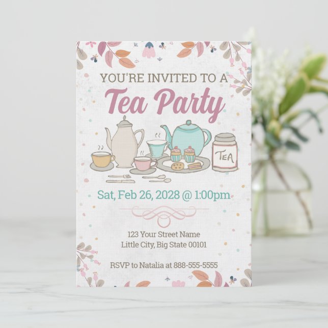 Tea Fiesta y alta invitación al té (Anverso de pie)