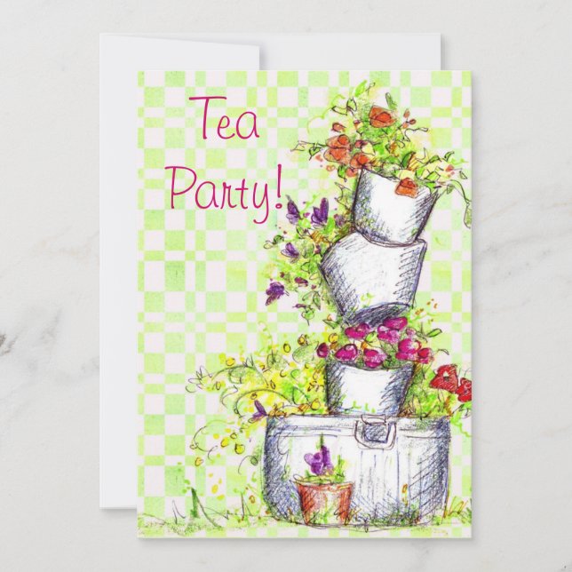 Tea Party Invitaciones Cohetes de Flor de Jardín d (Anverso)
