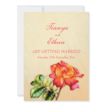 Tea rosa invitación a la boda de arte fino rojo na