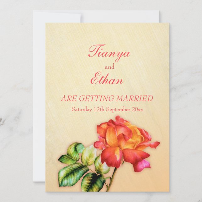 Tea rosa invitación a la boda de arte fino rojo na (Anverso)
