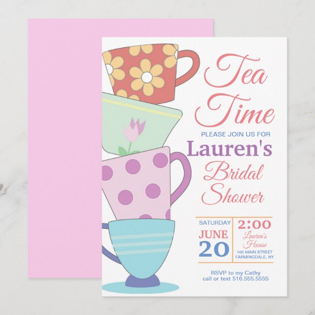 Tea Time Bridal Shower Invitación (Anverso / Reverso)