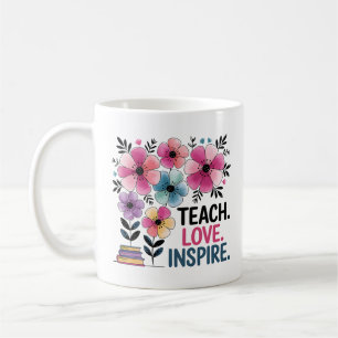 Teach Love Inspire Mug Copa de Café Floral para