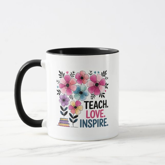 Teach Love Inspire Mug | Copa de Café Floral para  (Izquierda)