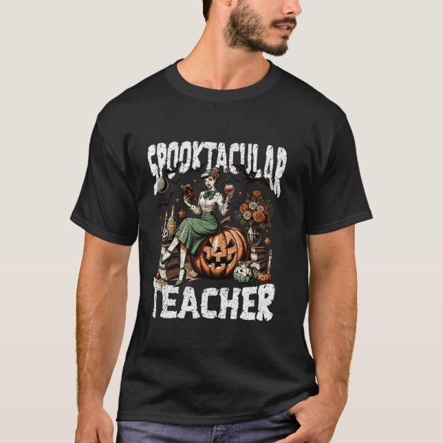Teacher Vintage Halloween Tema Bruja camiseta (Anverso)