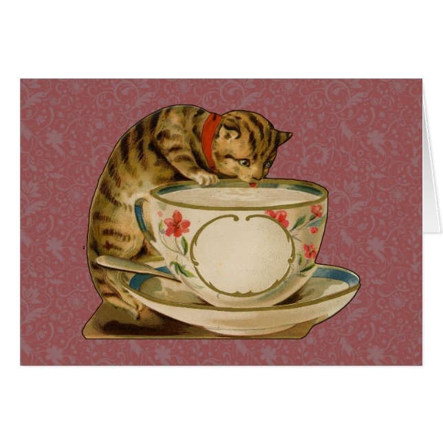 Teacup Cat Cute Vintage Victorian (Anverso (Horizontal))