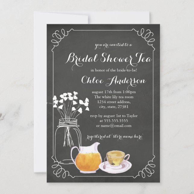 Teacup Chalkboard Elegant Bridal Shower Invitación (Anverso)