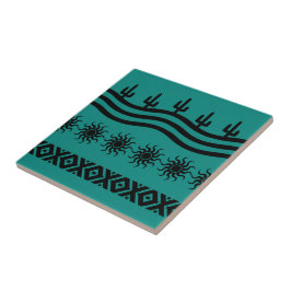 Teal De Diseño Sudoeste Y Trivet De Tejas Negra