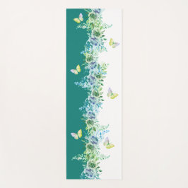 Teal Green Floral Butterfly Yoga Mat