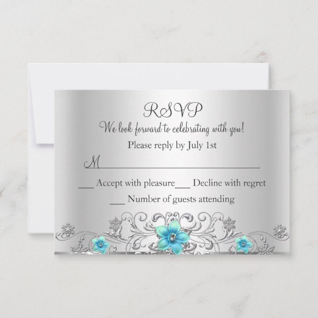 Teal Plata Floral Remolino RSVP (Anverso)