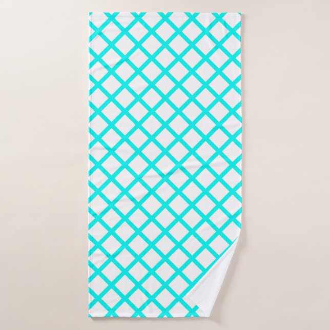 Teal White Harlequin Diamond Stripes Pattern (Toalla de baño)
