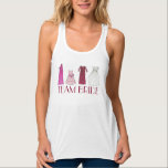 TEAM BRIDE Boda Bridal Shower Fiesta Vestidos<br><div class="desc">Tank top presenta un ilustracion de marca original de una fila de vestidos de bonito, con TEAM BRIDE en una divertida fuente burdeos. ¡Perfecto para tu fiesta nupcial! El diseñador está disponible para crear y cargar diseños personalizados para que coincidan con los colores y temas de su boda; haga clic...</div>