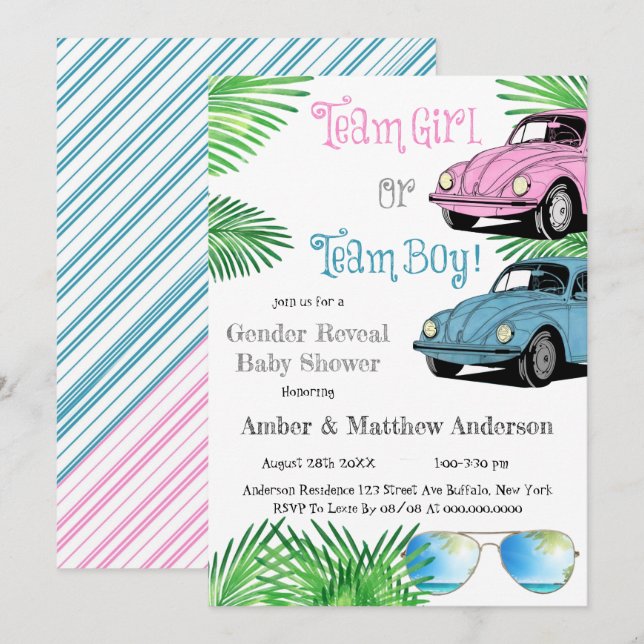 Team Chica Team Boy Car Gender Revelar Baby Shower (Anverso / Reverso)