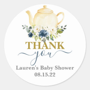 Teapot Baby Shower Boy Classic Round Pegatina