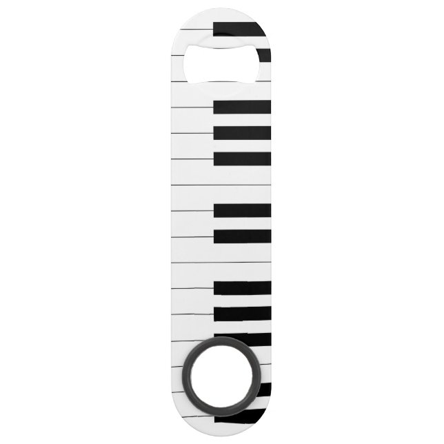 Teclado de piano, abrebotellas blanco y negro (Anverso)