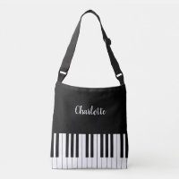 Teclado de piano, bolso crossbody blanco y negro