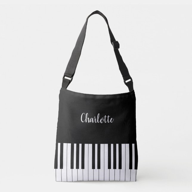 Teclado de piano, bolso crossbody blanco y negro (Anverso)