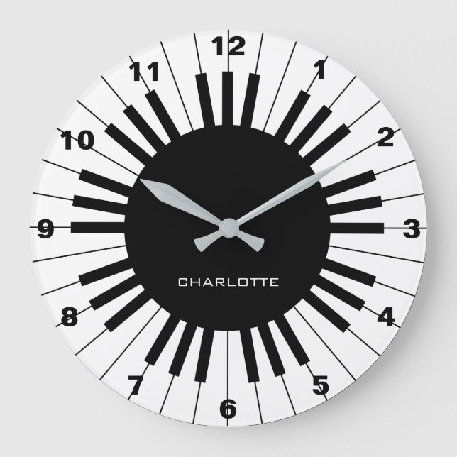 Teclado de piano, reloj blanco y negro (Anverso)