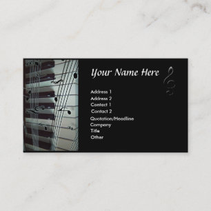 Teclado de piano y tarjeta de visita de las notas
