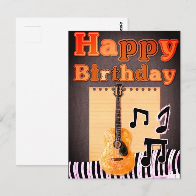 Teclado Feliz Cumpleaños | Postales de guitarra (Anverso / Reverso)