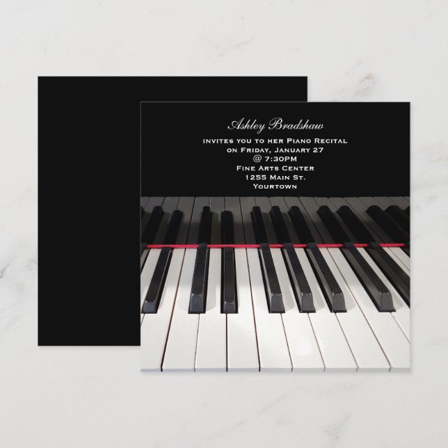 Teclado piano para invitación recital (Anverso / Reverso)