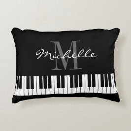 Teclas de piano blanco y negro monograma almohada 