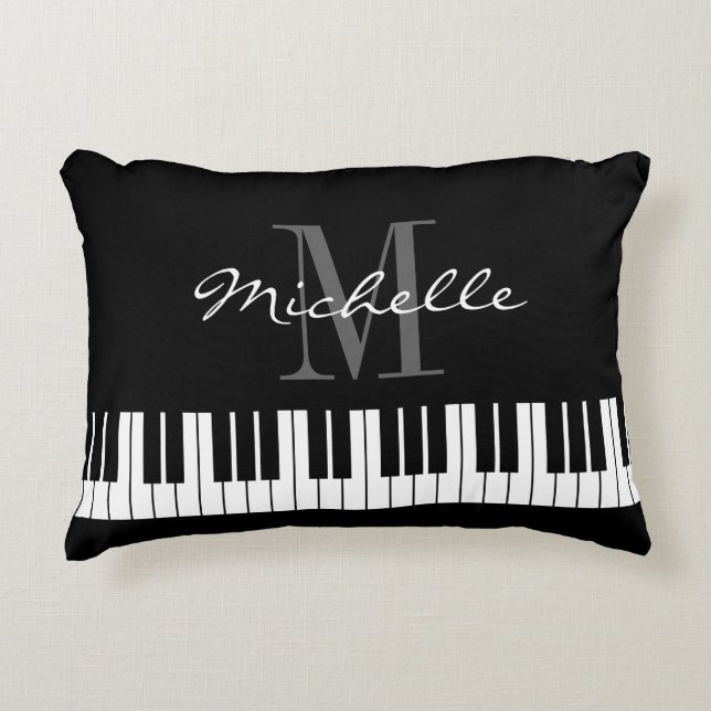 Teclas de piano blanco y negro monograma almohada  (Anverso)