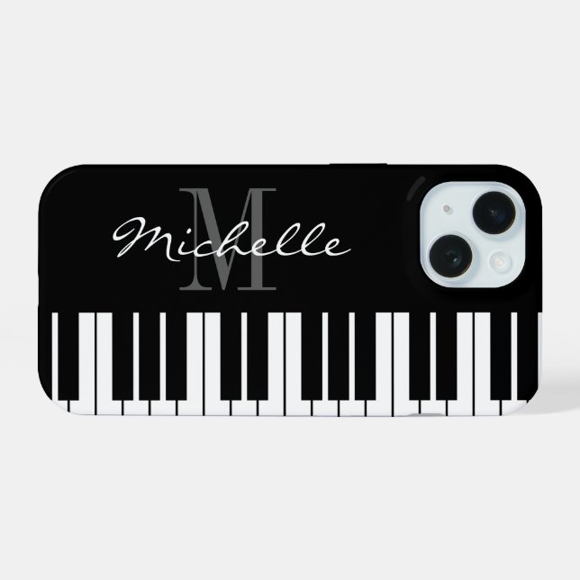 Teclas de piano blanco y negro monograma iPhone 15 (Reverso Horizontal)