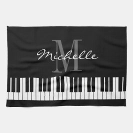 Teclas de piano blanco y negro monograma toalla de