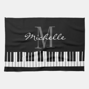 Teclas de piano blanco y negro monograma toalla de