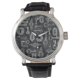 Teclas de Steampunk plateadas y reloj de pulsera c
