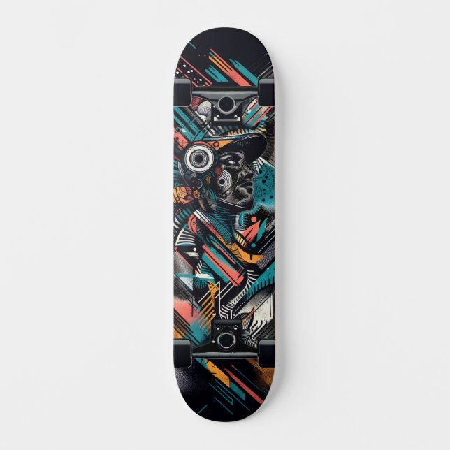 Tecnología Retro-Futurista Tabla de Skate con Arte (Anverso)