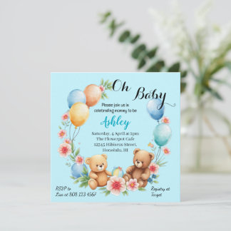 Teddies y invitación a globos para la ducha bebé