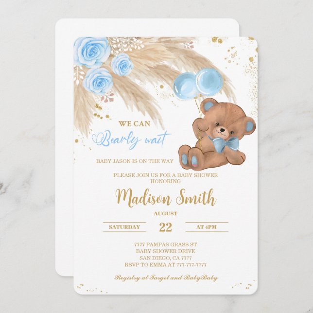 Teddy Baby Shower Invitaciones (Anverso / Reverso)
