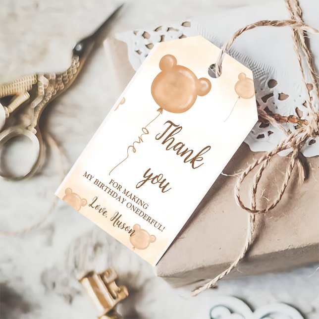 Teddy Bear 1er cumpleaños etiqueta de agradecimien (Subido por el creador)