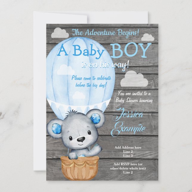 Teddy Bear Adventure Air Balloon Shower Invitación (Anverso)