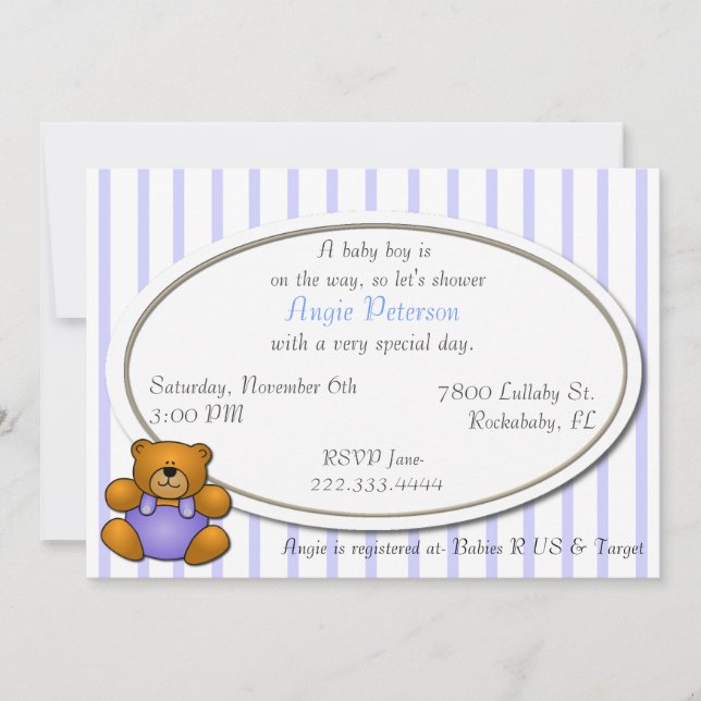 Teddy Bear Baby Boy Invitación a la ducha (Anverso)