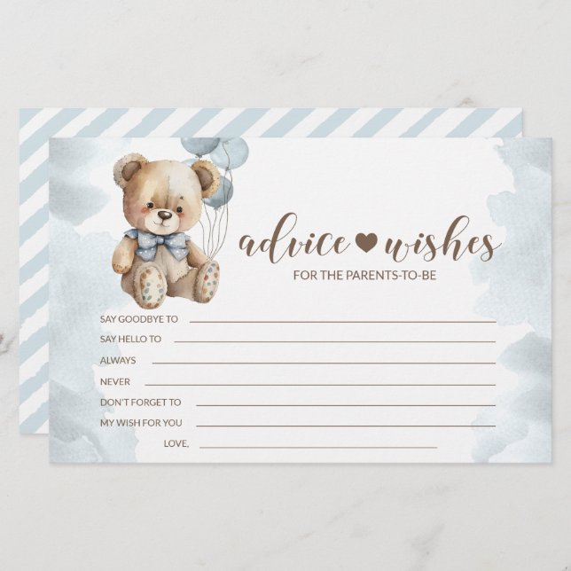 Teddy bear baby ducha padres consejos tarjetas de  (Anverso / Reverso)