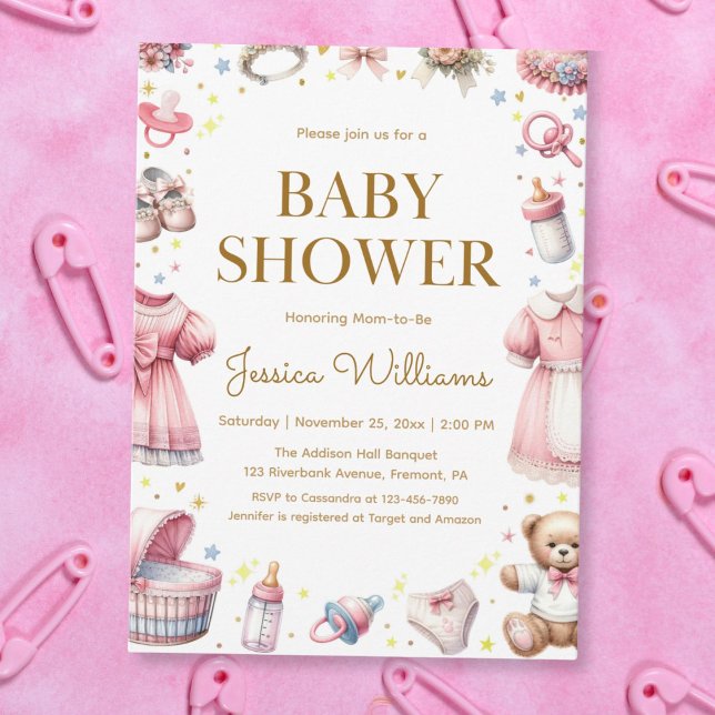 Teddy Bear Baby Girl Invitación A La Ducha (Subido por el creador)